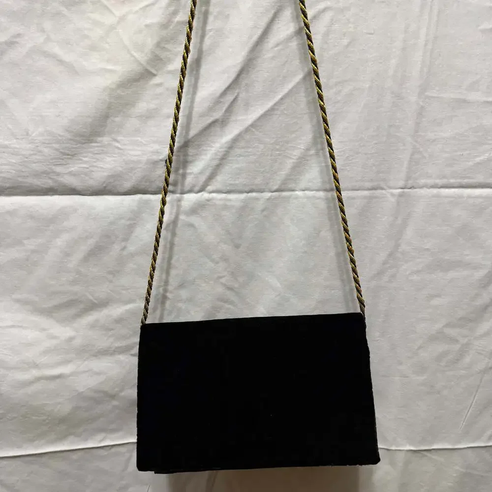 Vintage Zardozi Hand Embroidered Black Velvet Evening Bag with‎ Gemstones